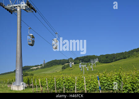 Germania, Assia, valle del medio Reno, Rüdesheim, Niederwalddenkmal, vigneti, funivia, Foto Stock