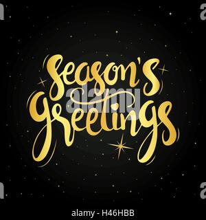 Tanti auguri golden caratteri scritti a mano. Vettore moderno disegnato a mano calligraphy oltre notte stellata sfondo Illustrazione Vettoriale