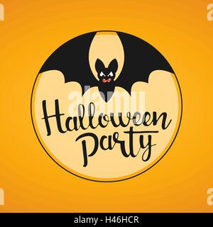 Festa di Halloween caratteri scritti a mano. Moderno vettore calligraphy con graziosi bat su sfondo giallo per il tuo design Illustrazione Vettoriale