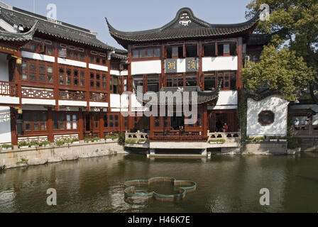 Cina, Shanghai, parte città Nanshi, negozio quarto, teahouse, lago, Foto Stock