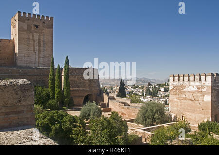 Spagna, provincia di Granada, Granada, Alhambra Alcazaba, Torre del Homenaje Foto Stock