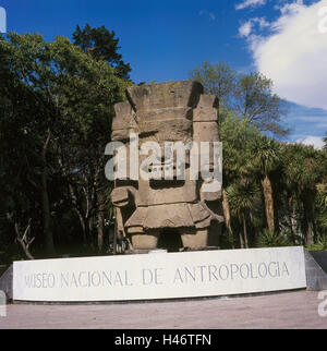 Messico, Città del Messico, antropologica museo nazionale, pietra figura, America Centrale, America Centrale, città capitale, destinazione, fuori, cultura, figura, scultura, storicamente, antropologia, monolito, scultura, deserte, Foto Stock