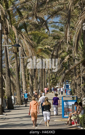 Spagna, Andalusia, Costa del Sol, Marbella, di fronte al mare, palme, persone Foto Stock