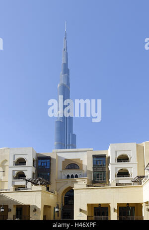 Souk Al Bahar e Burj Khalifa, Downtown Dubai, Dubai, Emirati Arabi Uniti, Foto Stock