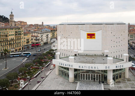 Francia - Cote d'Azur, Nizza, vista città con il teatro, dal museo di arte moderna da vedere, Foto Stock