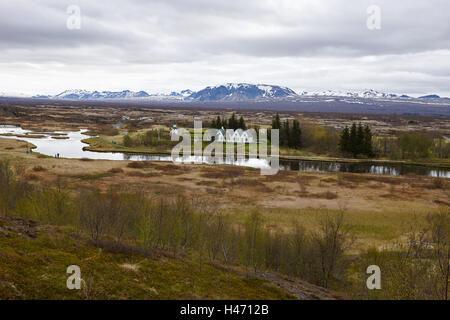 Dividere in placche continentali a Thingvellir parco nazionale di Islanda Foto Stock