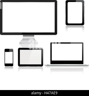 Vettore realistica serie di laptop, smartphone e computer con vuoto schermi bianco dispositivo mockup template.vettore di media elettronici Illustrazione Vettoriale