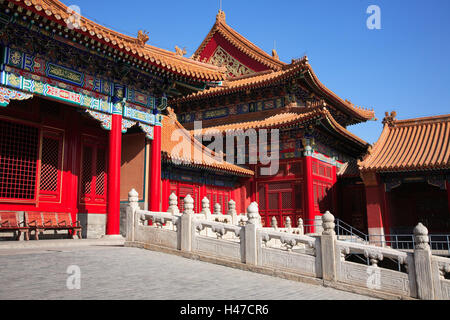 China, Peking, Forbidden City, palace complex, building, brightly, Asia, culture, art, Handwerkunst, architecture, capital, palace museum, imperial city, imperial palace, architecture, structures, historically, carvings, ornaments, colours, rich colouring, nobody, place of interest, UNESCO-world cultural heritage, outside, copy space, Foto Stock