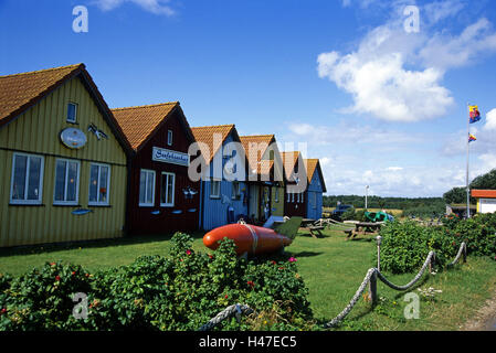 Germania, SCHLESWIG-HOLSTEIN, isola di Amrum, Wittdün, case, ristorante di pesce, marittimo's house, facciate di case, facciate, porto t, porto, Foto Stock