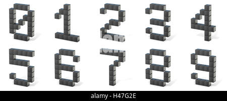 8 bit font. I numeri. 3D render illustrazione isolati su sfondo bianco Foto Stock