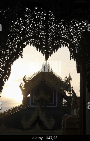 Myanmar, Shwedagon pagoda, silhouette, Foto Stock