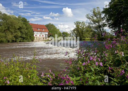 Assia, Assia settentrionale, Neumorschen, Fulda river, barrage, Foto Stock