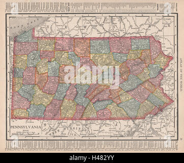 Stato della Pennsylvania mappa che mostra le contee. RAND MCNALLY 1912 antica Foto Stock