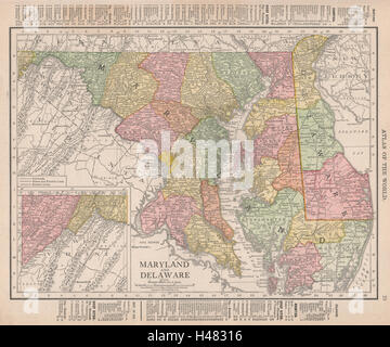 Il Maryland e Delaware Stato mappa che mostra le contee. RAND MCNALLY 1912 vecchio Foto Stock