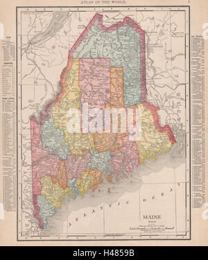 Stato del Maine mappa che mostra le contee. RAND MCNALLY 1912 antichi grafico del piano Foto Stock