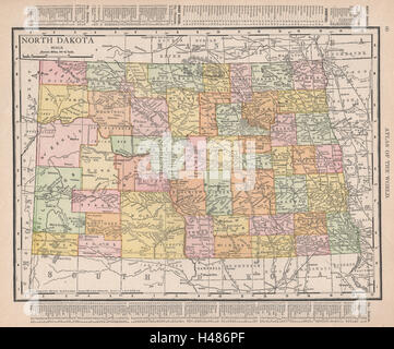 Il Dakota del Nord stato mappa che mostra le contee. RAND MCNALLY 1912 antica Foto Stock