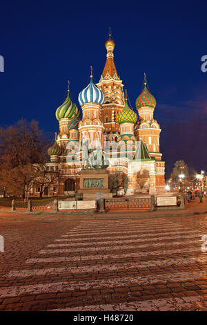 Mosca, Piazza Rossa di San Basilio Cattedrale, di notte, Foto Stock