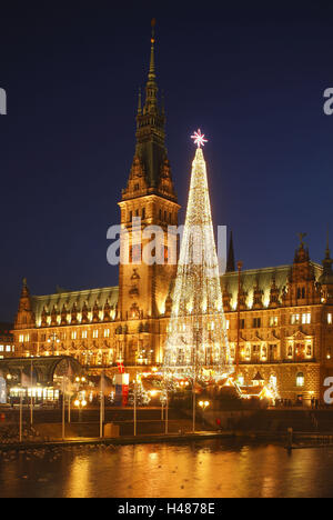 Germania, Amburgo (città), il Municipio con il mercato di Natale e poco Alster, Foto Stock