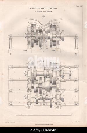 VICTORIAN Engineering Drawing. Doppia macchina di avvitamento. William più (1) 1847 Foto Stock