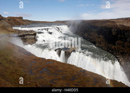 Gorge gap a gullfoss cascata nel Golden Circle Islanda Foto Stock