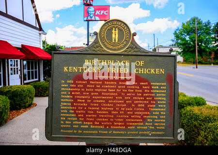 Luogo di nascita di KFC placca, Harland Sanders Cafe a Corbin Kentucky Foto Stock