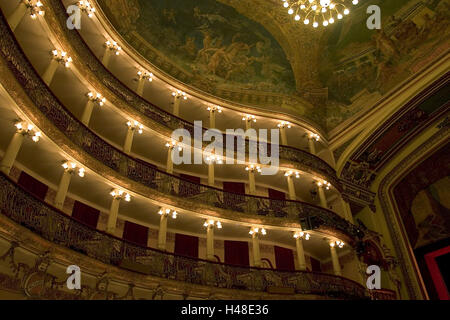 Brasile Manaus, Teatro dell'amazzonia, interior shot, Sud America, Amazon Theatre, edificio teatrale, teatro, opera, opera house, opera edificio, struttura, architettura, interior design, luogo di interesse, destinazione, turismo, icona, visita al teatro, la cultura, la conservazione dei monumenti e degli edifici storici, Foto Stock