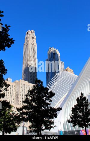 La colonna vertebrale iconico di ground zero il Westfield world trade center shopping mall. Foto Stock