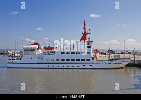 Nave traghetto Spiekeroog ho risiede nel porto Neuharlingersiel, Foto Stock