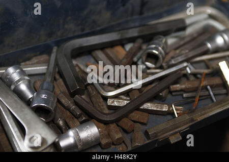 Vecchi attrezzi da old-timer garage, Foto Stock