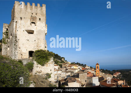 Francia - Cote d'Azur, Roquebrun Cap Martin con il mastio, mastio del castello di una fortezza karolingischen allegato, Foto Stock