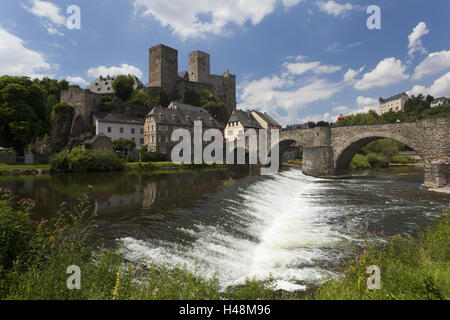 Germania, Assia, Weilburg (città), il ponte sul fiume torre della città, il castello, giardino, Foto Stock