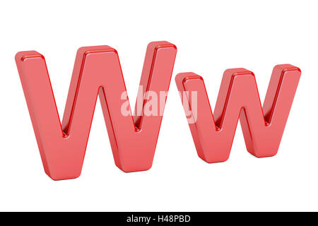 Grandi e piccoli rossi lettera W, 3D rendering isolati su sfondo bianco Foto Stock