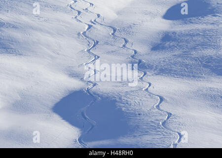 Due piste da sci nella neve profonda, Foto Stock