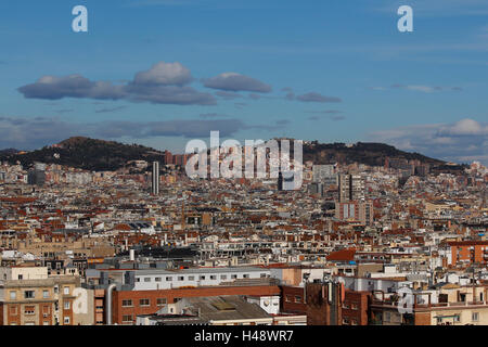 Paesaggio urbano di Barcellona il colpo da Montjuic Foto Stock