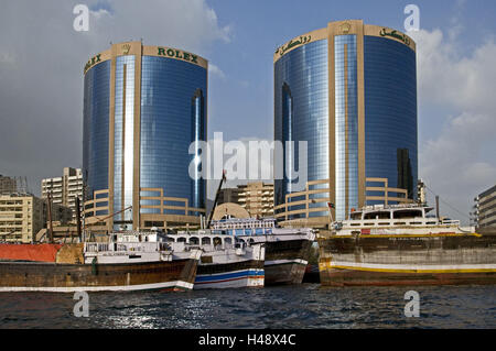 VAE, Dubai Creek, alta sorge, edifici commerciali, di Twin Tower, Foto Stock