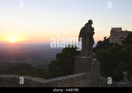 Vista da Puig de Sant Salvador, tramonto, Maiorca, SPAGNA, Foto Stock