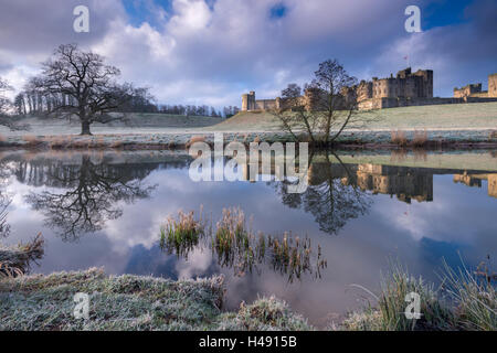 E gelido freddo condizioni a Alnwick Castle in Northumberland, Inghilterra. Inverno (Marzo) 2014. Foto Stock