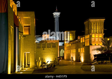 VAE, Dubai, Bastakiya, Heritage Village, moschea, torri del vento, Foto Stock