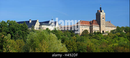 Germania, Sassonia-Anhalt, castello Allstedt, panorama, Allstedt, castello, serratura, Allstedt, torre, turismo, architettura, destinazione, luogo di interesse obiettivo, cielo blu, il sole, torre di castello, Torre Foto Stock