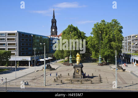 Main Street, Goldener Reiter statua equestre, Dresda, Sassonia, Germania, Foto Stock