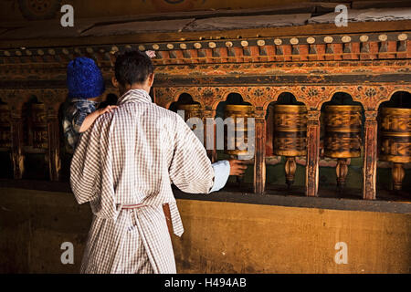 Regno del Bhutan, buddista, mulini di preghiera, Foto Stock