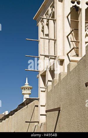 VAE, Dubai, Bastakiya, torre eolica, Città Vecchia, Foto Stock