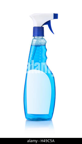 Blue detergente vetro bottiglia con etichetta vuota isolata su bianco Foto Stock
