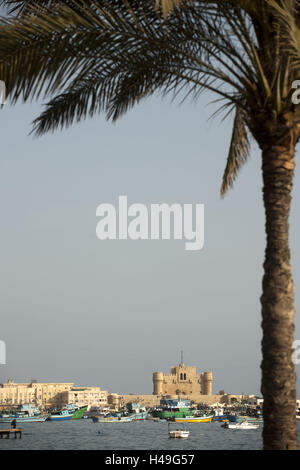 Egitto, Alessandria, barche da pesca in Corniche a fronte del forte Kait Bey, Foto Stock