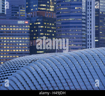 Teatri Esplanade, elevato aumento di facciate, dettaglio finanziaria District, Singapore, Foto Stock