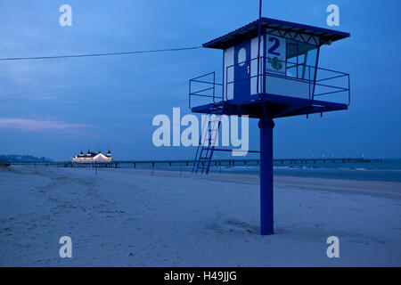 Usedom, Ahlbeck, pier, crepuscolo, Foto Stock