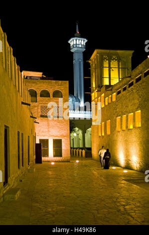 VAE, Dubai, Bastakiya, Heritage Village, lane, moschea, torri del vento, Foto Stock