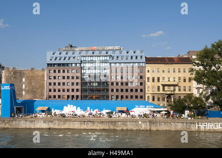 Austria, Vienna, Canale del Danubio, Tel Aviv Beach, Beachbar nel canale del Danubio, di un progetto l'ambasciata dello Stato di Israele in collaborazione con la città di Vienna, Foto Stock