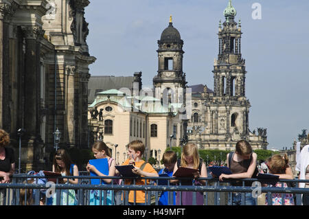 Brühlsche terrazza, bambini, Dresda, Sassonia, Germania, Foto Stock