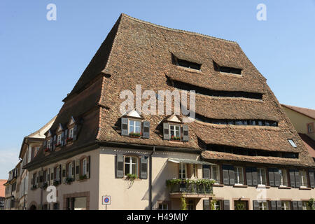 Wissembourg, Città Vecchia, semi-case con travi di legno, sale house, Alsazia, Francia, Foto Stock